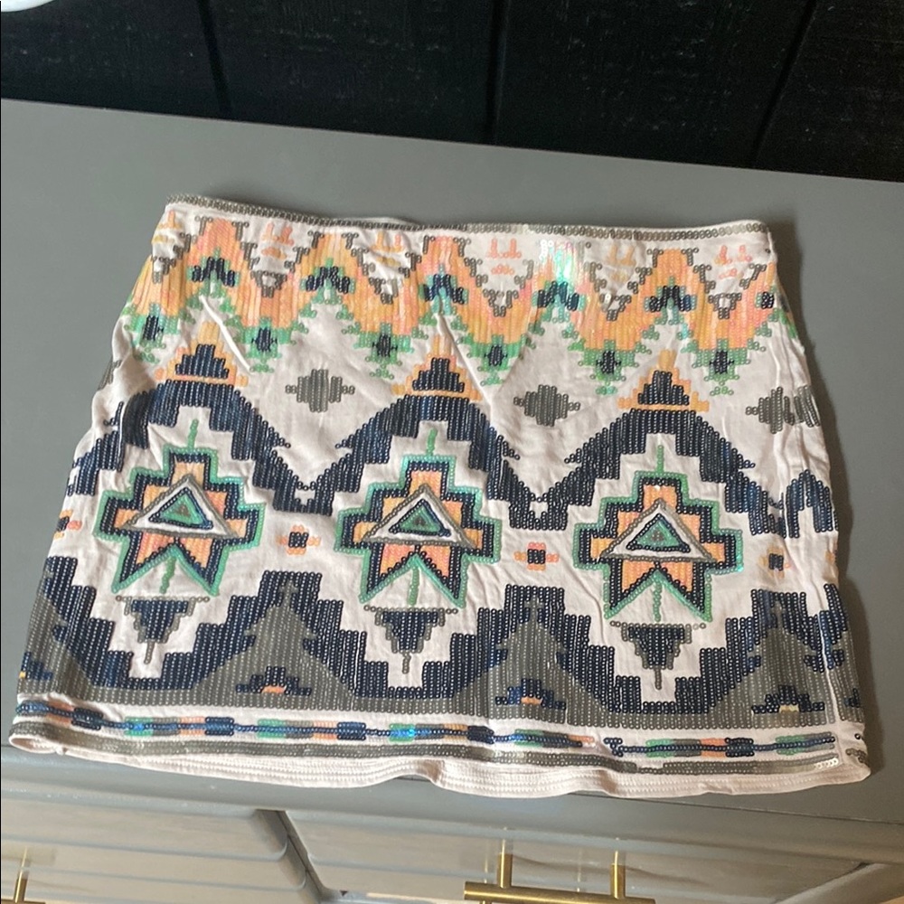 Express Blue Green Embellished Pencil Mini Skirt